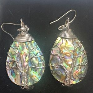 Elegant Abalone Shell Tree of Life Earrings